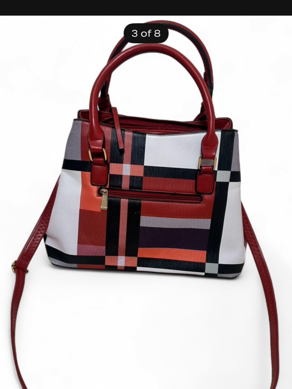 Red Plaid Pattern Satchel Handbag